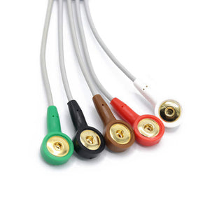 Compatible Fukuda Denshi ECG Cable 5 Leads Wires Snap AHA Connector