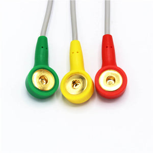 Compatible Fukuda Denshi ECG Cable 3 Leads Wires IEC European Standard Snap Connector