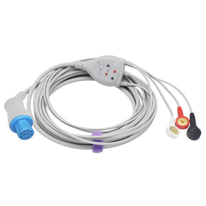 Compatible Artema S&W ECG Cable 3 Leadwires AHA Snap Connector - sinokmed
