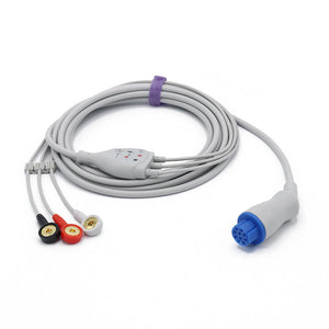 Compatible Datex Ohmeda ECG Cable 3 Leadwires AHA Snap Connector