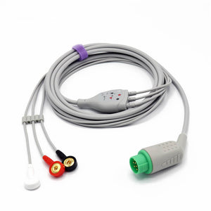 Compatible Kontron ECG Cable 3 Leadwires AHA Snap Connector