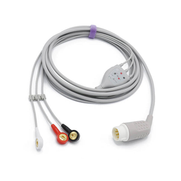 Compatible Philips M1733A ECG Cable 3 Leadwires 8 Pin AHA Snap Connect