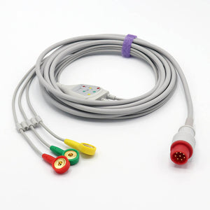 Compatible Bionet ECG Cable 3 Leadwires IEC European Standard Snap Connector