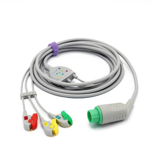 Compatible Kontron ECG Cable 3 Leadwires Pinch/Grabber IEC European Standard Connector