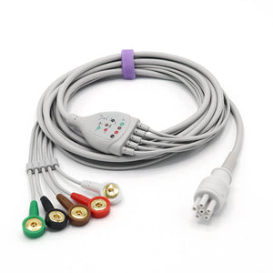 Compatible Colin ECG Cable 5 Leadwires AHA Snap Connector