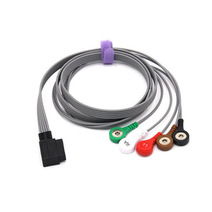 Compatible Philips M4725A Holter ECG 5 Leadwires Zymed DigiTrak-Plus AHA Snap Connector