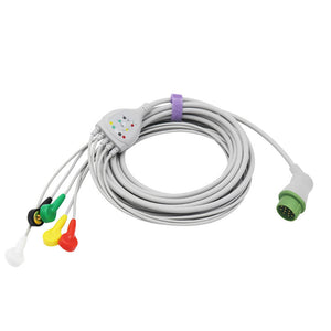 Compatible Fukuda Denshi ECG Cable 5 Leads Wires IEC European Standard Snap Connector - sinokmed