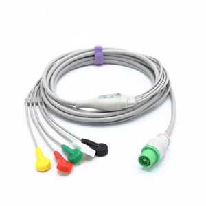 Compatible Fukuda Denshi ECG Cable 5 LeadsWires IEC Snap Connector