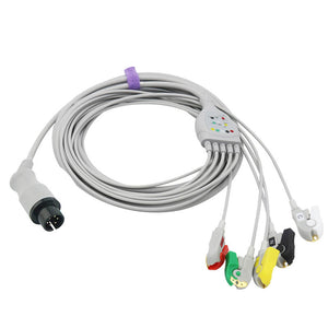 Compatible AAMI ECG Cable 5 Leadwires 6pins Straight Connector Pinch/Grabber IEC European Standard - sinokmed