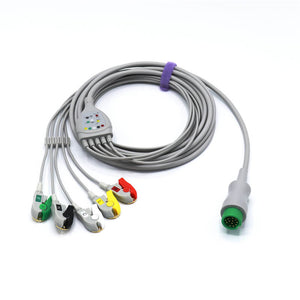 Compatible Mindray ECG Cable 5 Lead wires 12 Pin Pinch/Grabber IEC European Standard Connector