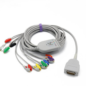 Compatible Burdick EKG Cable 10 Leads Wires AHA Pinch/Grabber Connector