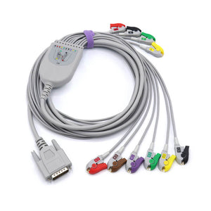 Compatible Edan EKG Cable 10 Leads Wires  Pinch Clip 15 Pins European Standard Connector