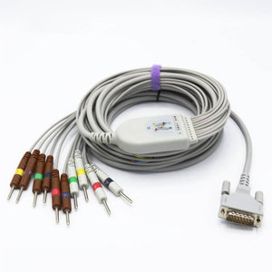 Compatible Schiller EKG Cable 10 Leads Wires Needle 3.0mm IEC European Standard 15 Pins Connector Long screw
