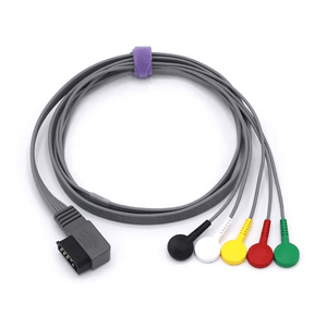 Compatible Philips M4725A Holter ECG 5 Leadwires IEC European Standard Zymed DigiTrak-Plus Snap Connector