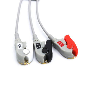 Compatible Medtronic-Physio Control ECG Cable 3 Leads AHA Pinch/Grabber Connector