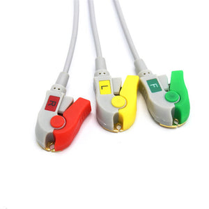 Compatible Fukuda Denshi ECG Cable 3 Leads Wires IEC European Standard Pinch/Grabber Connector