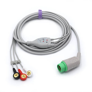 Compatible Draeger Siemens ECG 3 Lead wires AHA 10-pin Snap Connector
