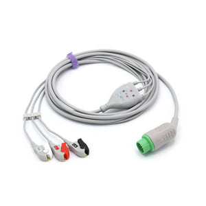 Compatible Mennen ECG Cable 3 Leadwires AHA Pinch/Grabber Connector