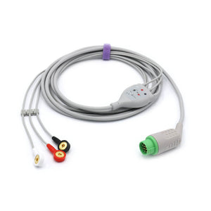Compatible Mennen ECG Cable 3 Leadwires AHA Snap Connector