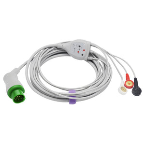 Compatible Biolight ECG Cable 3 Leadwires AHA 12 Pin Snap Connector - sinokmed