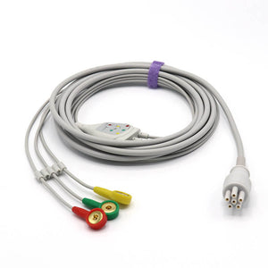 Compatible Colin ECG Cable 3 Leadwires IEC European Standard Pinch/Grabber Connector