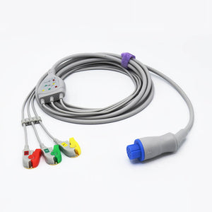 Compatible Datex Ohmeda ECG Cable 3 Leadwires Pinch/Grabber IEC European Standard Connector - sinokmed