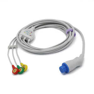 Compatible Datex Ohmeda ECG Cable 3 Leadwires Snap IEC European Standard Connector