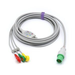 Compatible Hellige ECG Cable 3 Leadwires 303-442-99 IEC European Standard Snap Connector