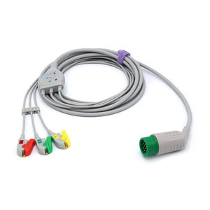 Compatible Medtronic-Physio Control ECG Cable 3 Leads IEC Pinch/Grabber Connector