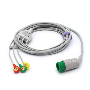 Compatible Medtronic-Physio Control ECG Cable 3 Leads IEC Snap Connector