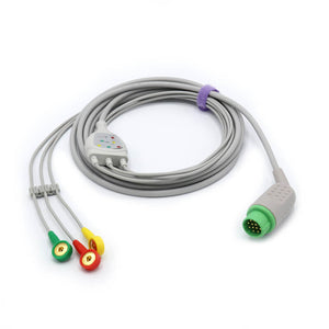 Compatible Mennen ECG Cable 3 Leadwires IEC Snap Connector