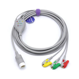 Compatible Mindray ECG Cable 3 Leadwires 12pins Connector Snap IEC European Standard
