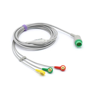 Compatible Schiller ECG Cable 3 Leads Standard IEC Snap Connector