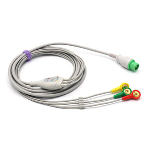 Compatible Fukuda Denshi ECG Cable 3 Leads Wires IEC European Standard Snap Connector