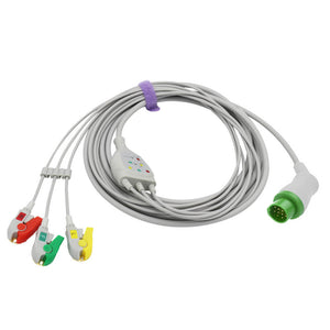 Compatible Biolight ECG Cable 3 Leadwires IEC 12 Pin Pinch/Grabber Connector - sinokmed