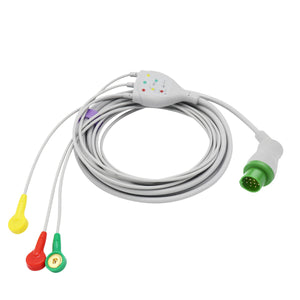 Compatible Biolight ECG Cable 3 Leadwires IEC 12 Pin Snap Connector - sinokmed