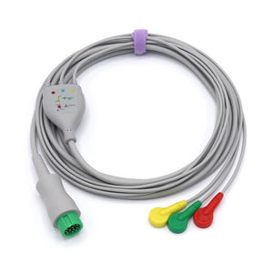 Compatible Mindray ECG Cable 3 Leadwires  Snap 12 pin IEC European Standard