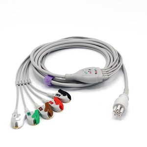 Compatible Colin ECG Cable 5 Leadwires Pinch/Grabber Connector