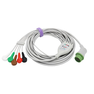 Compatible Fukuda Denshi CI-700E-5 ECG Cable 5 LeadsWires Snap AHA Connector - sinokmed
