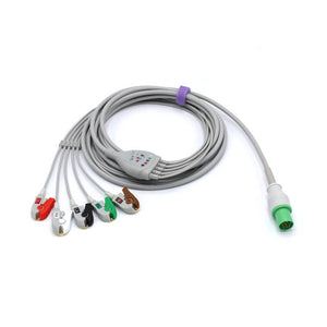 Compatible Hellige ECG Cable 5 Leadwires 303-442-99 AHA Pinch/Grabber Connector