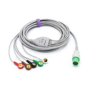 Compatible Hellige ECG Cable 5 Leadwires 303-442-99 AHA Snap Connector 10 Pins