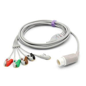 Compatible Mennen ECG cable 5 leadwires AHA Pinch connector
