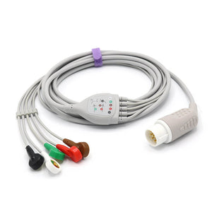 Compatible Mennen ECG cable 5 leadwires AHA 10 Pins Snap connector