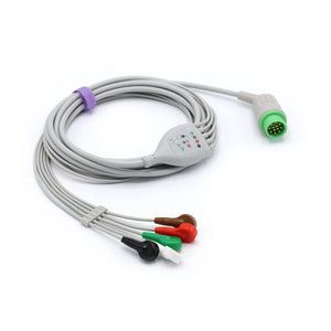 Compatible Mennen ECG Cable 5 Leadwires AHA Snap Connector