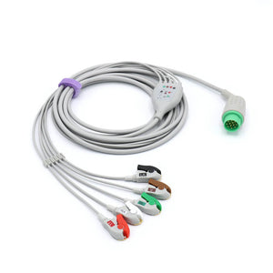 Compatible Schiller ECG Cable 5 Leads Standard IEC Pinch/Grabber Connector