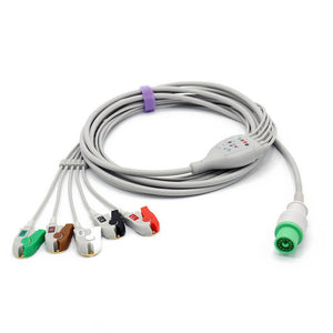 Compatible Fukuda Denshi ECG Cable 5 Leads Wires Pinch/Grabber AHA Connector
