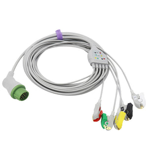 Compatible Fukuda Denshi ECG Cable 5 Leads Wires IEC European Standard Pinch/Grabber Connector - sinokmed