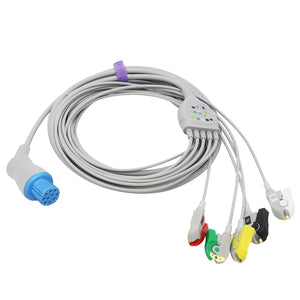 Compatible Datex Ohmeda ECG Cable 5 Leadwires Pinch/Grabber IEC European Standard Connector - sinokmed