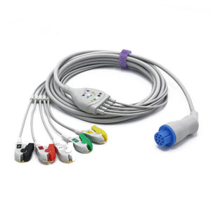 Compatible Datex Ohmeda ECG Cable 5 Leadwires Pinch/Grabber IEC European Standard Connector
