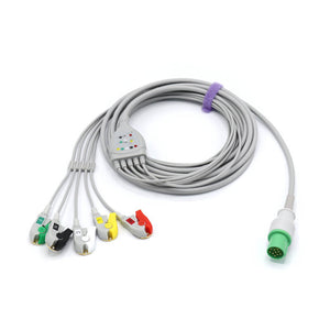Compatible Hellige ECG Cable 5 Leadwires 303-442-99 IEC European Standard Pinch/Grabber Connector